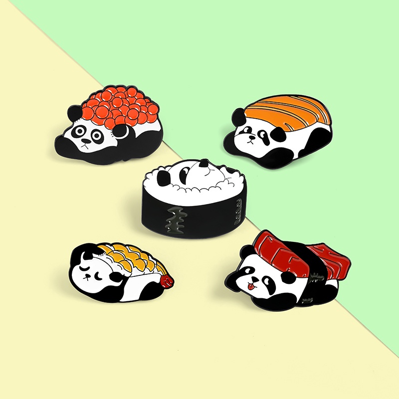 Bros Pin Enamel Desain Panda Sushi Beruang Nasi Gulung Sashimi Barbecue Gaya China Untuk Hadiah Anak