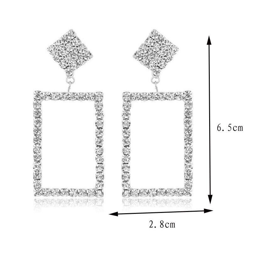 925 jarum perak Baru elegan anting-anting kepribadian geometri persegi permata anting-anting kreatif