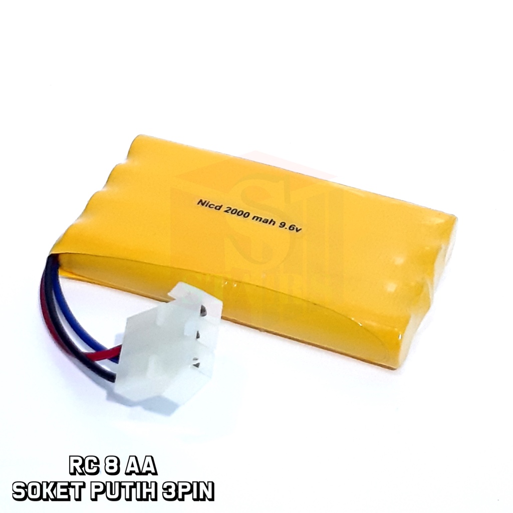 Batterai RC 8AA Ni-Cd 9.6volt - 2000mAh Model Susun Tumpuk Socket Putih 3pin