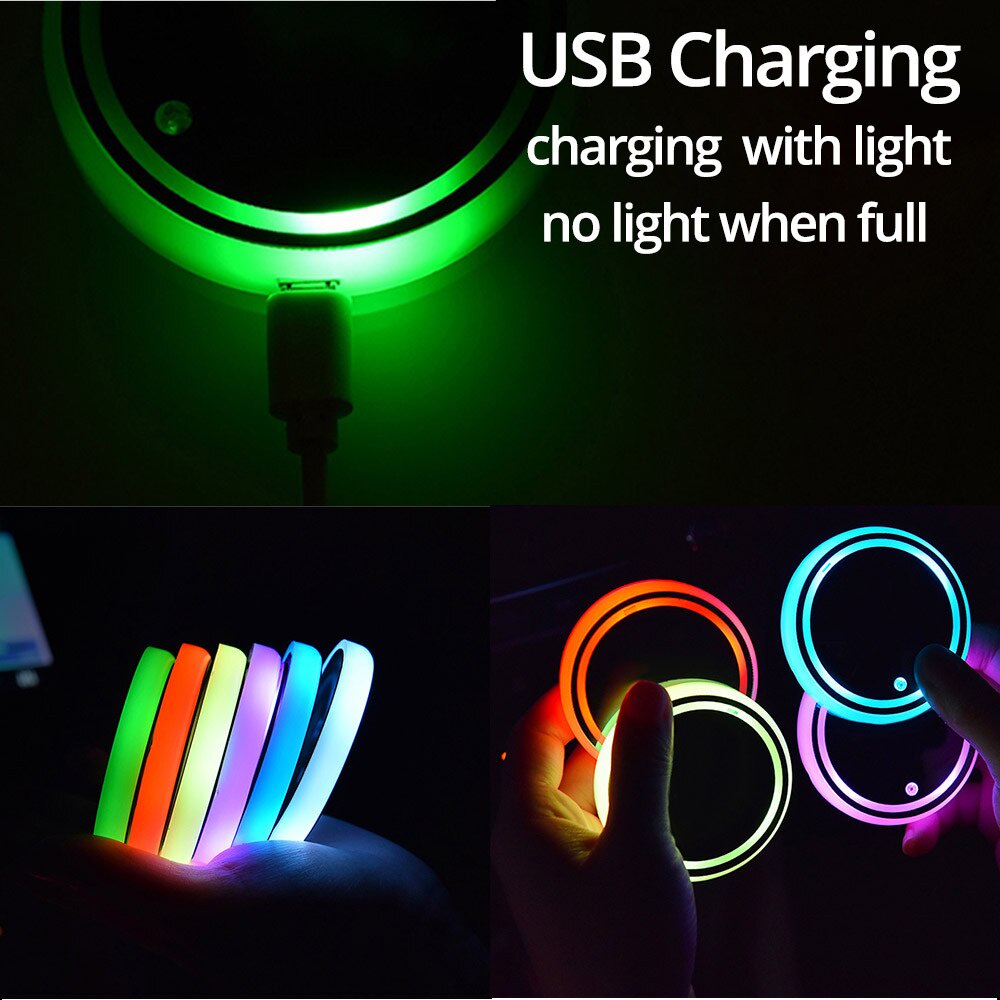 Tatakan Gelas Botol Cup Holder Mobil LED RGB Car Ambient Light Coaster Pad