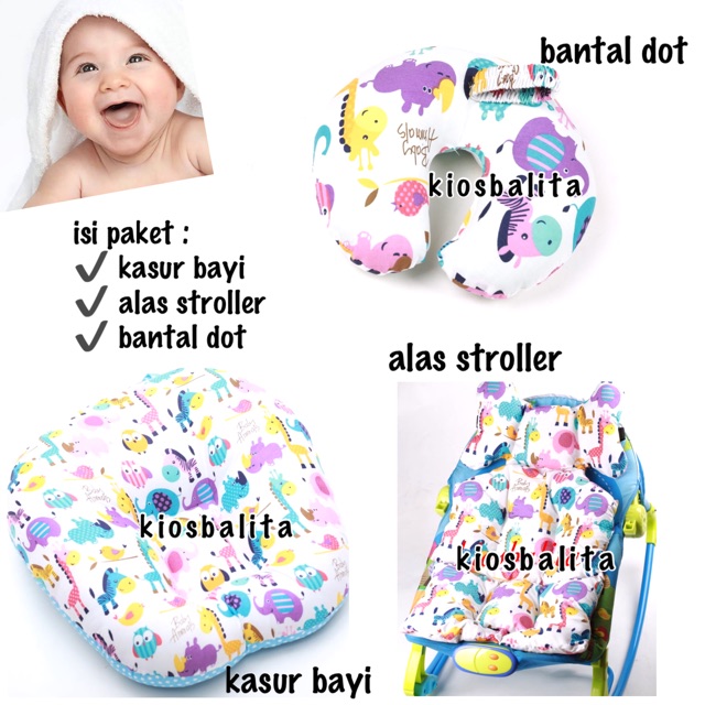 PAKET KADO LAHIRAN BAYI / PERLENGKAPAN BAYI PAKET KASUR BAYI + ALAS STROLLER + BANTAL DOT