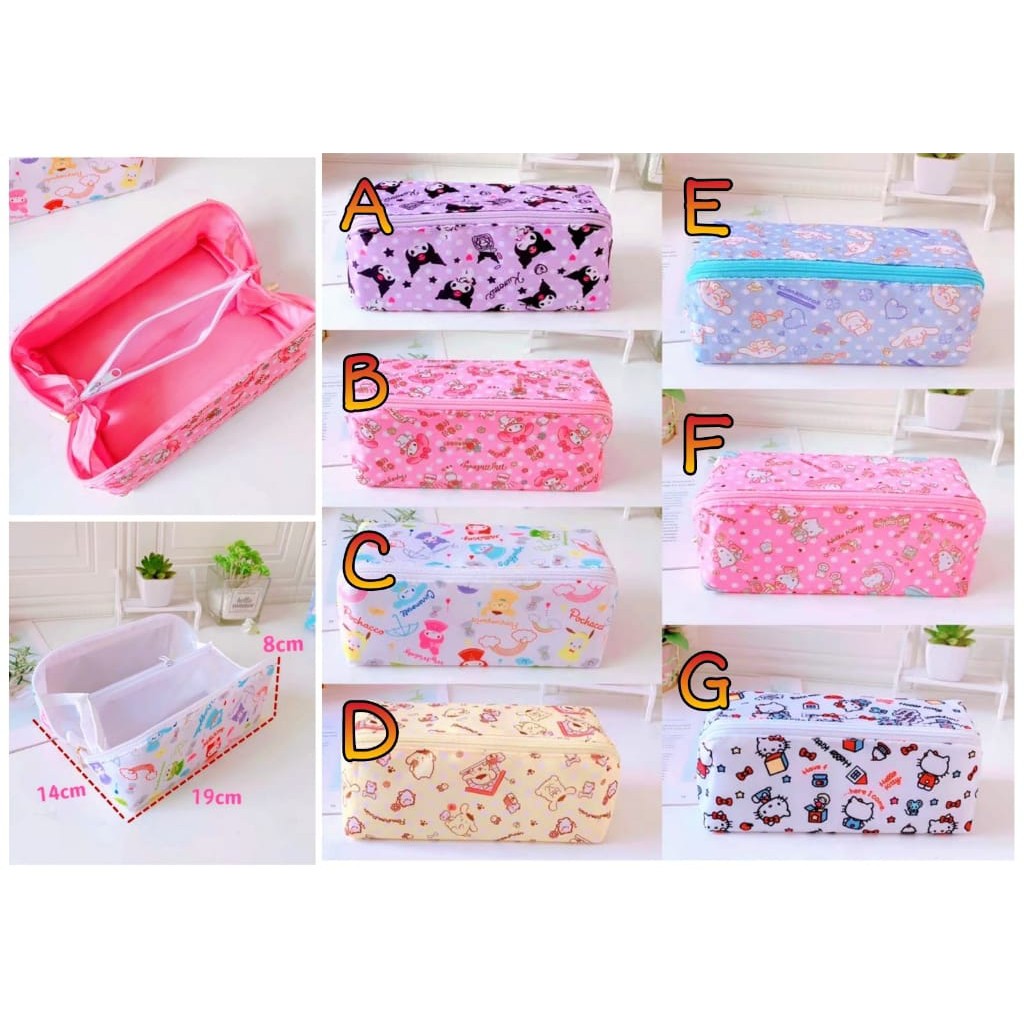 

TEMPAT PENSIL - POUCH KOSMETIK SEKAT KOTAK HELLO KITTY MELODY POMPURIN (18X7X7)