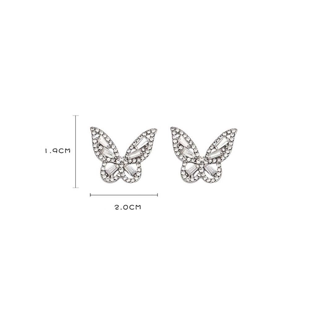 Anting Stud Silver Needle Bentuk Kupu-Kupu Kecil Aksen Berlian Imitasi Warna-Warni Gaya Korea Untuk Wanita