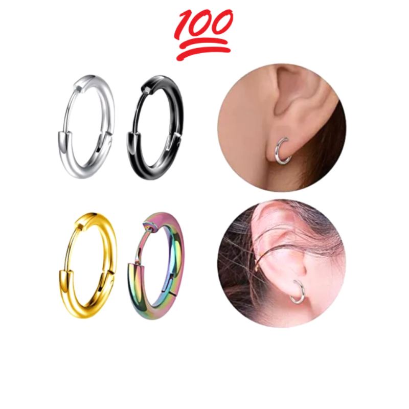 Anting hoop korea untuk wanita bahan titanium anti karat