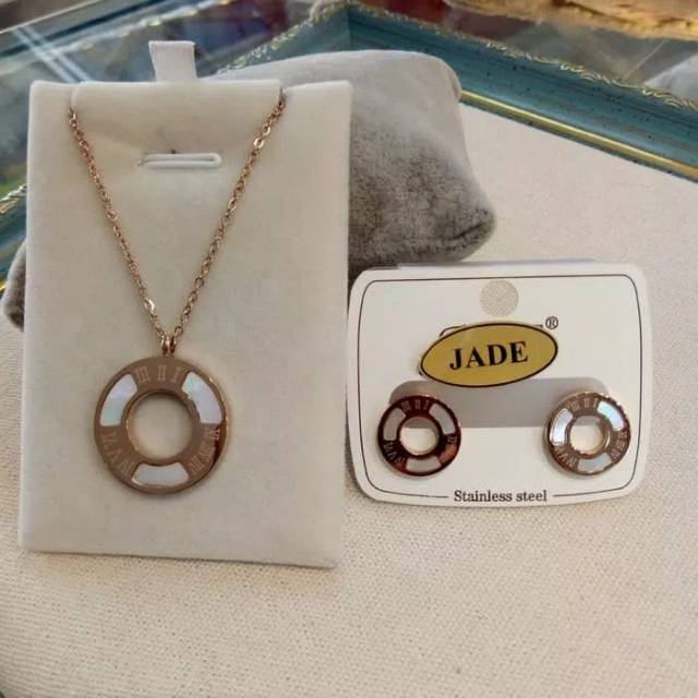 Kalung set Anting Cartier liontin putih komb rose  diamond  Rs412223  stainlees steel