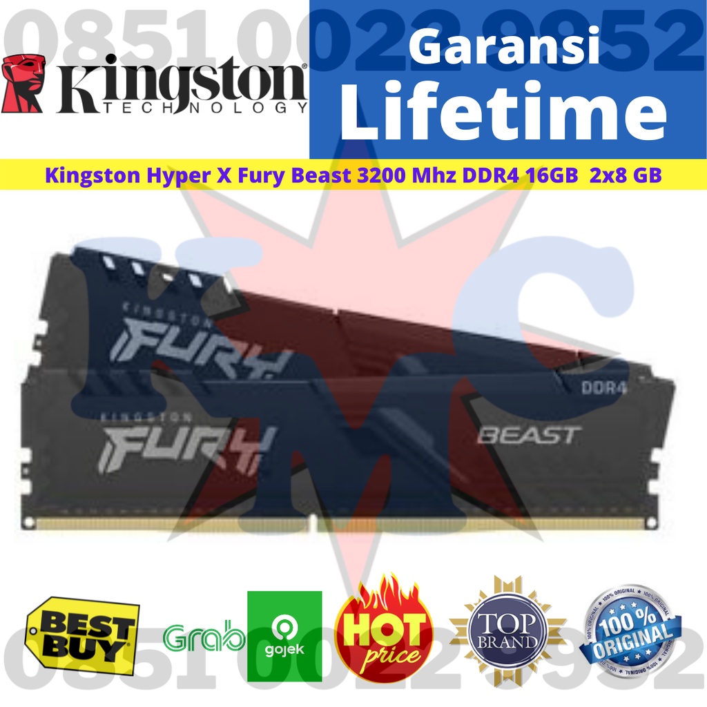 DDR4 KINGSTON KF432C16BBK2/16 Fury Beast 16GB (8GB x2) DDR4 3200MHz Resmi