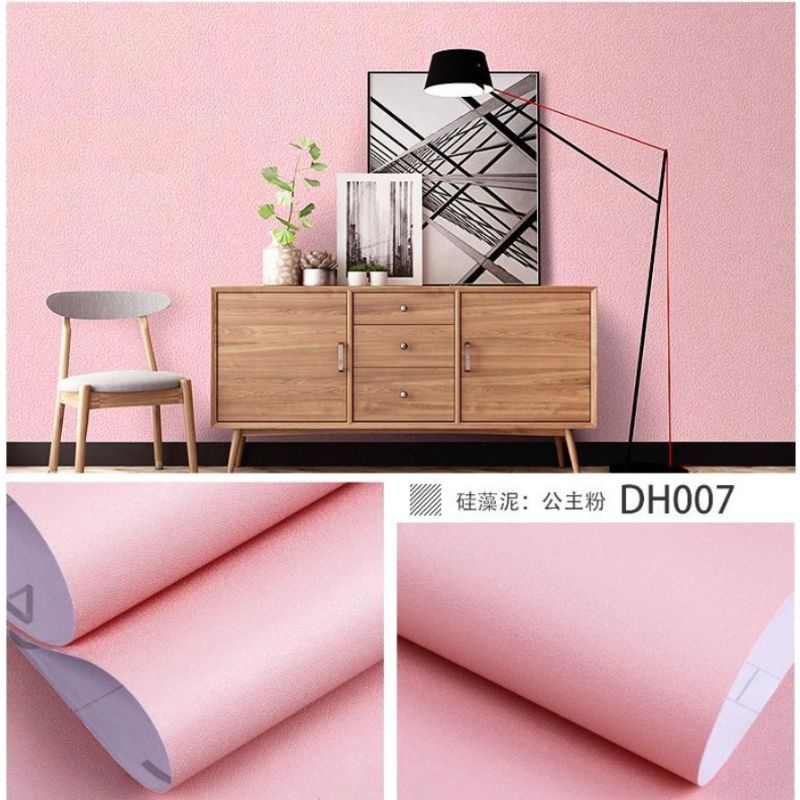 ( BELI 4 GRATIS 2 )Terlaris Wallpaper Sticker Wallpaper Dinding Ruang Tamu Motif Polos | Putih Salur Bunga | Cream | Abu Ungu Kuning Hijau Coklat Merah Pink Biru Batik Bunga Kembang Batu Bata 3D Kotak Segitiga Minimalis Garis Emas Tua Muda Murah-Pink