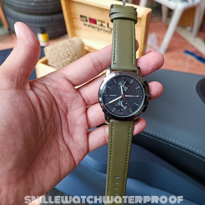 Snille Original MA-13 Jam Tangan Pria&amp; Wanita Analog. Kode 1026 G Warna Hijau Army