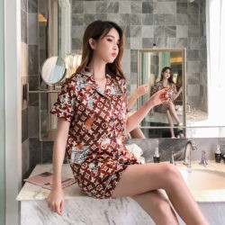 GI 4610 (SIZE M-XL) RISCE BAJU TIDUR SET IMPORT LENGAN CELANA PENDEK BAHAN SUTRA DEWASA WANITA PJ