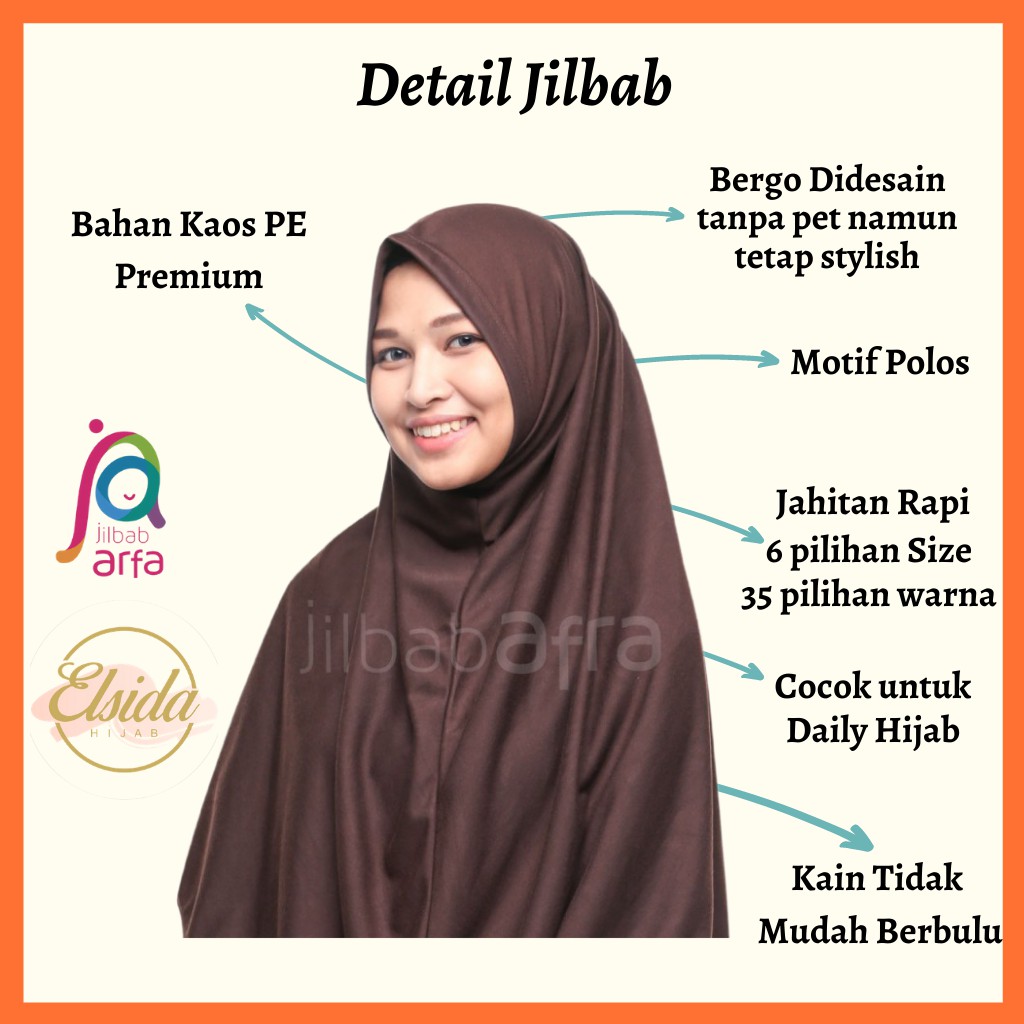 JILBAB AFRA SYIFA COKLAT TUA Bergo Tanpa Pet- bergo kaos syiria syar'i (Kerudung Instan)-1