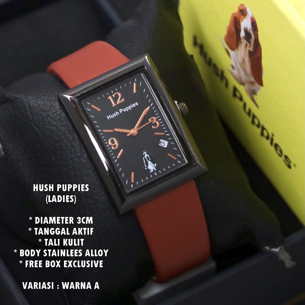 (FREE BOX) JAM TANGAN WANITA HUSH PUPPIES TALI KULIT BODY SEGI TANGGAL AKTIF