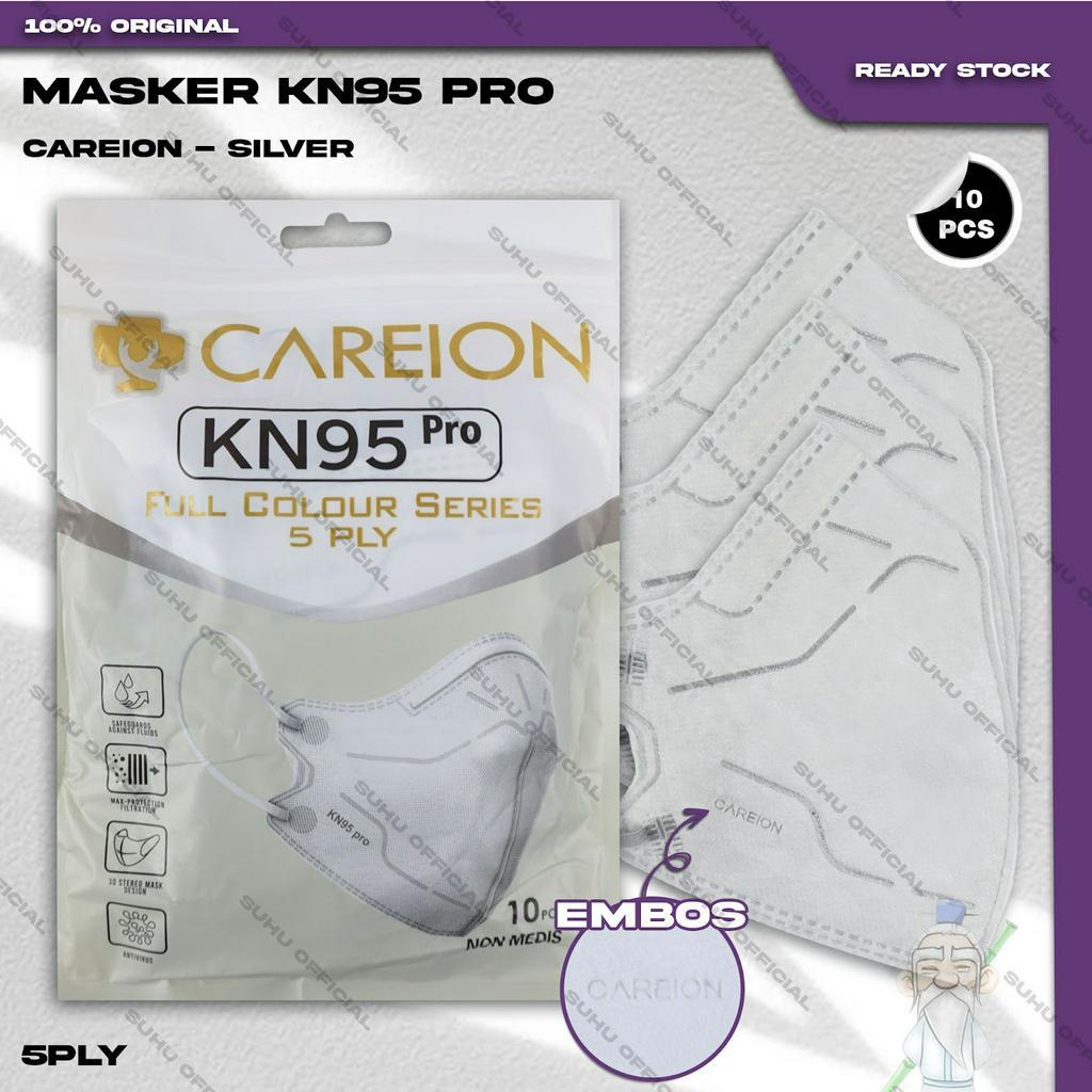 Masker KN95 PRO CAREION 5Ply Isi 10Pcs Warna Silver Abu Terang Hybrid Earloop Surgical Mask Kemenkes