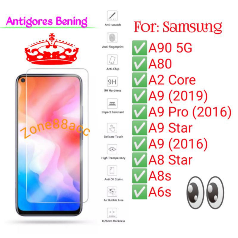 Samsung A90 A80 A2Core A9 A9pro A9star A8star A8s A6s Core Star pro Antigores Bening Tempered TG