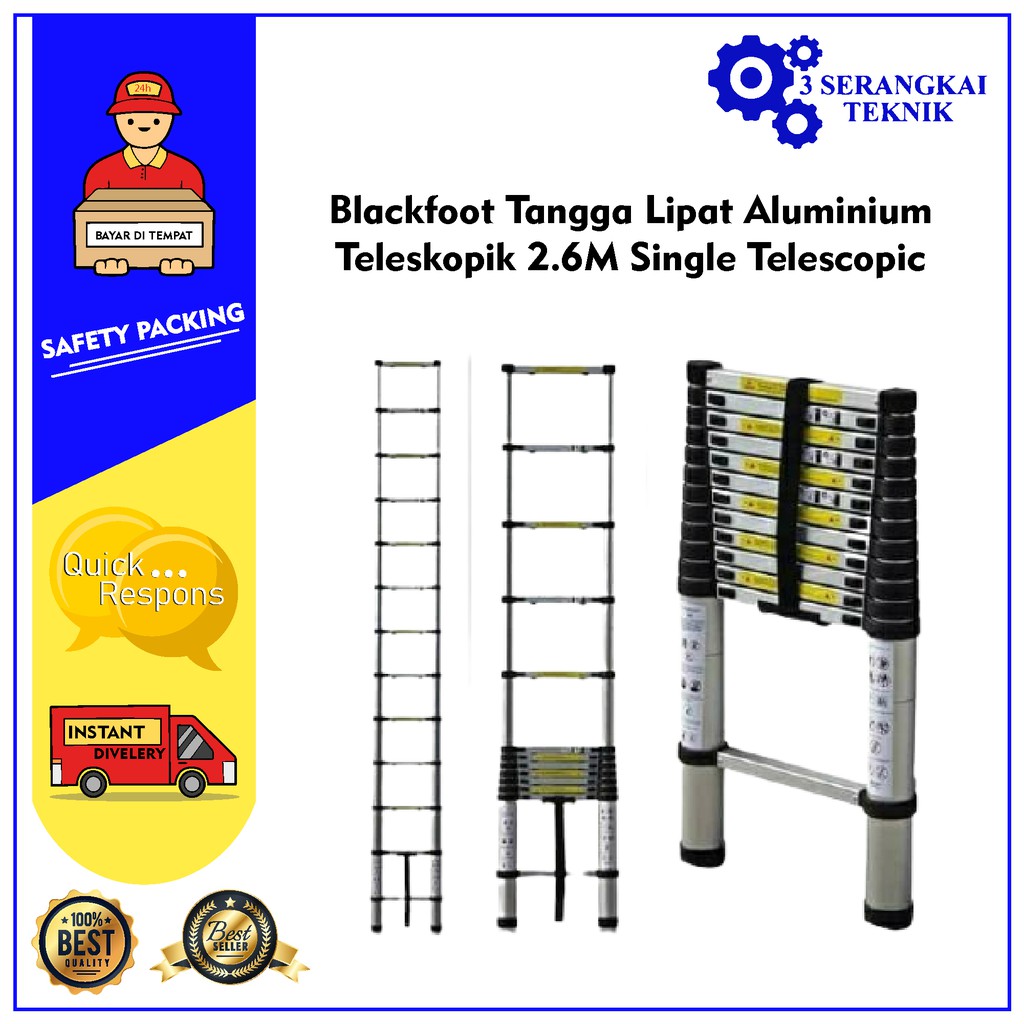 Blackfoot Tangga Lipat Aluminium Teleskopik 2.6M Single Telescopic