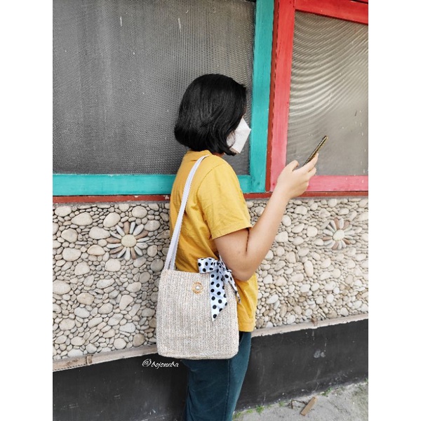 TW1906 Tas Wanita Rajut Pita Polka Simpel Kasual Cantik