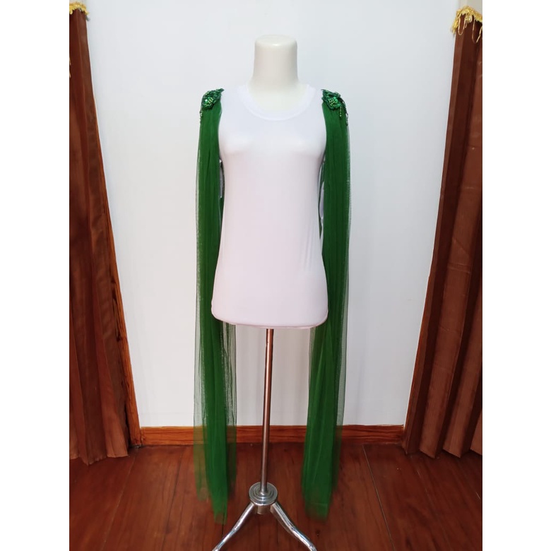 sayap pundak kebaya pengantin/ sayap bahu / cape gaun/ slayer pundak (hijau botol 130cm)