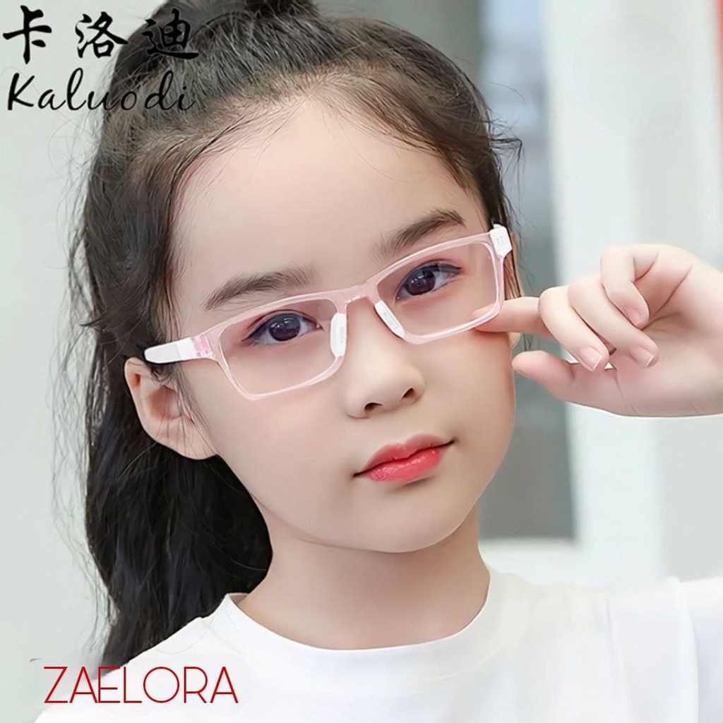 ZAELORA - Kacamata Anak Anti Radiasi Blue Ray Laki-laki & Perempuan (Design Korea)-Kotak pink