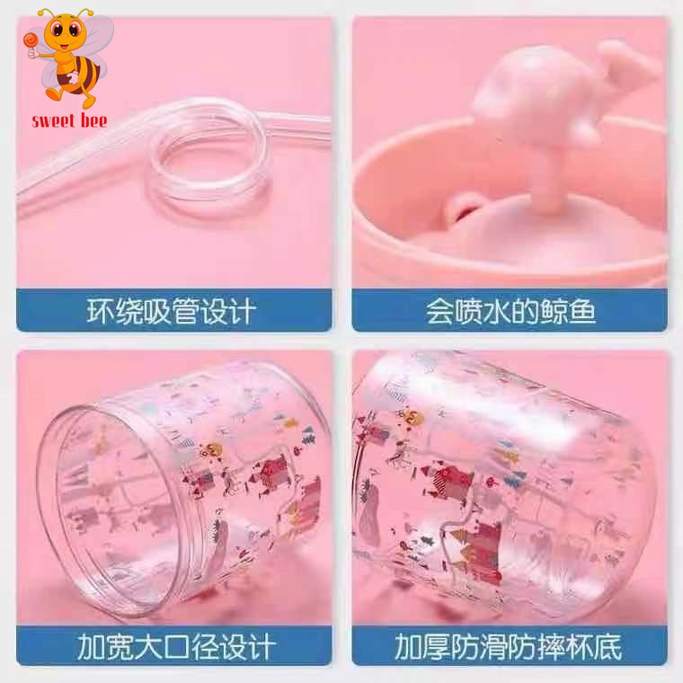 Botol Minum Anak unik Air Mancur Ikan Paus Lumba-Lumba/kincir Sedotan 260ML sweetbee-2