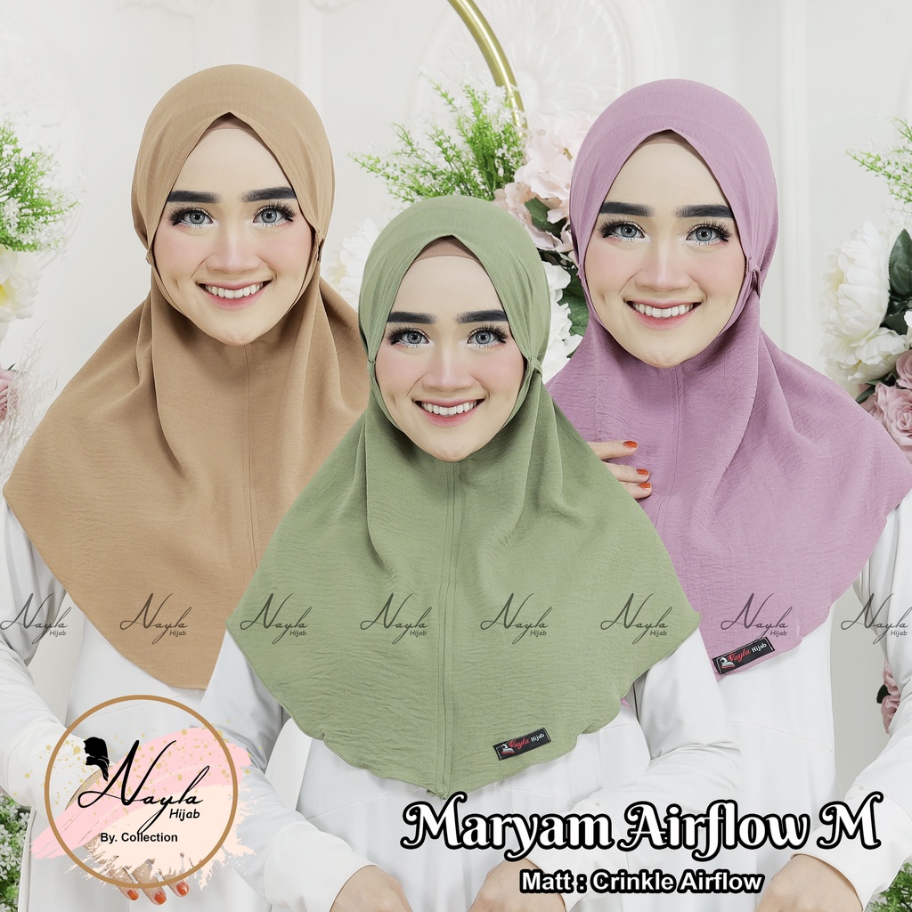 BERGO MARYAM  AIRFLOW  NON PET SIZE M HIJAB INSTAN TALI CRINKLE AIRFLOW NAYLA HIJA'B