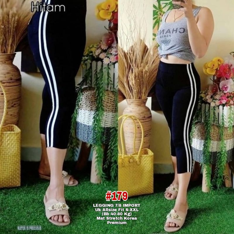 Legging 7/8 Wanita  List 2 Putih Fit S-XXL (Bb 40-80 kg)