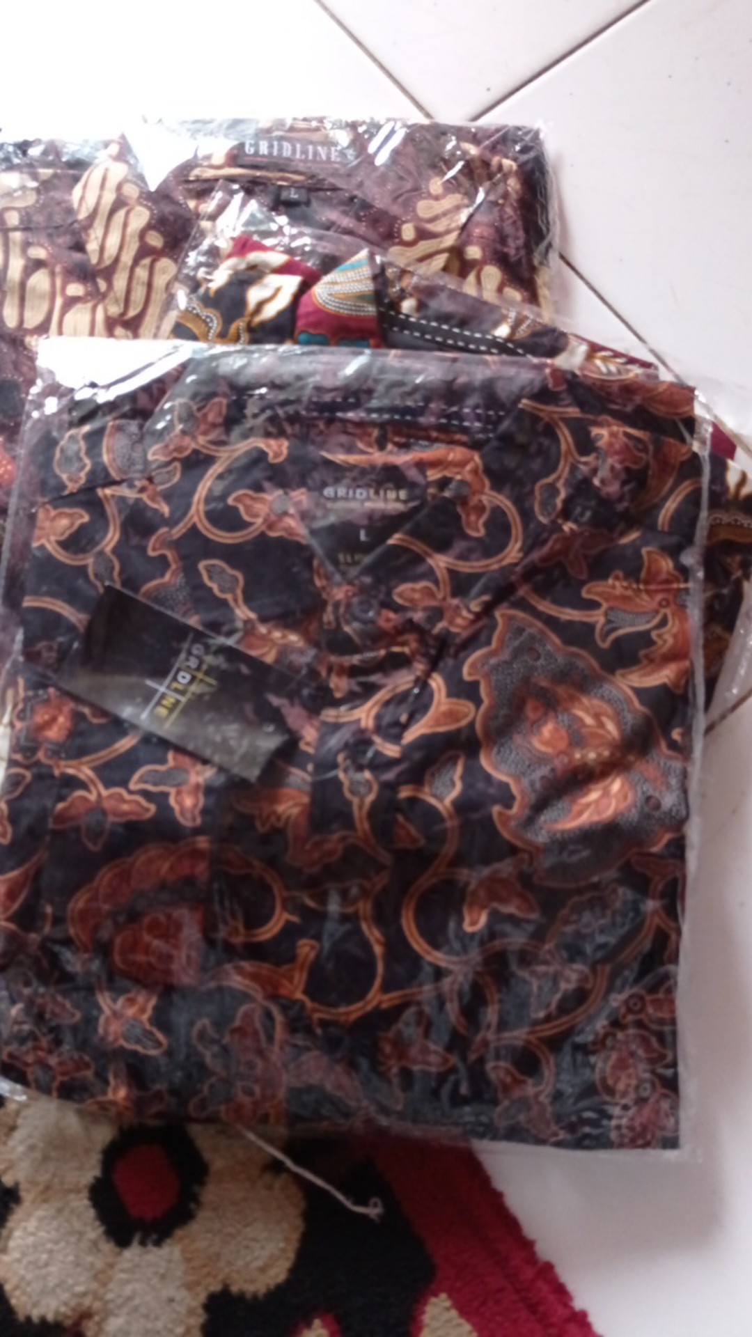 [gridline - Ls032 Light Brown & Brown] Kemeja Batik Pria Katun Lengan Panjang Slimfit