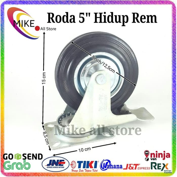 Roda Troli 5" Hidup rem Roda Karet 5inchi Roda Troli Roda 5 inch