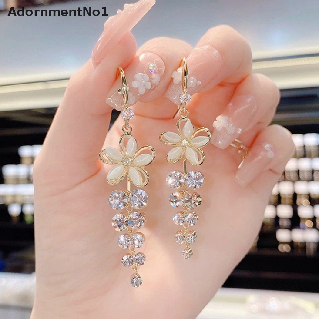 (AdornmentNo1) 1 Pasang Anting Tusuk Gantung Bahan Akrilik Desain Bunga + Opal + Berlian Imitasi Gaya Elegan Untuk Wanita