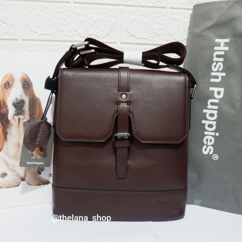 TAS SLING BAG HUSH PUPPIES PRIA ORIGINAL COUNTER MAL KULIT ASLI LANGKA JARANG ADA CHP454 COKLAT