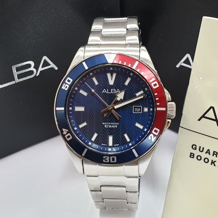 JAM TANGAN PRIA ALBA ORIGINAL AG8J39 SILVER RING PEPSI