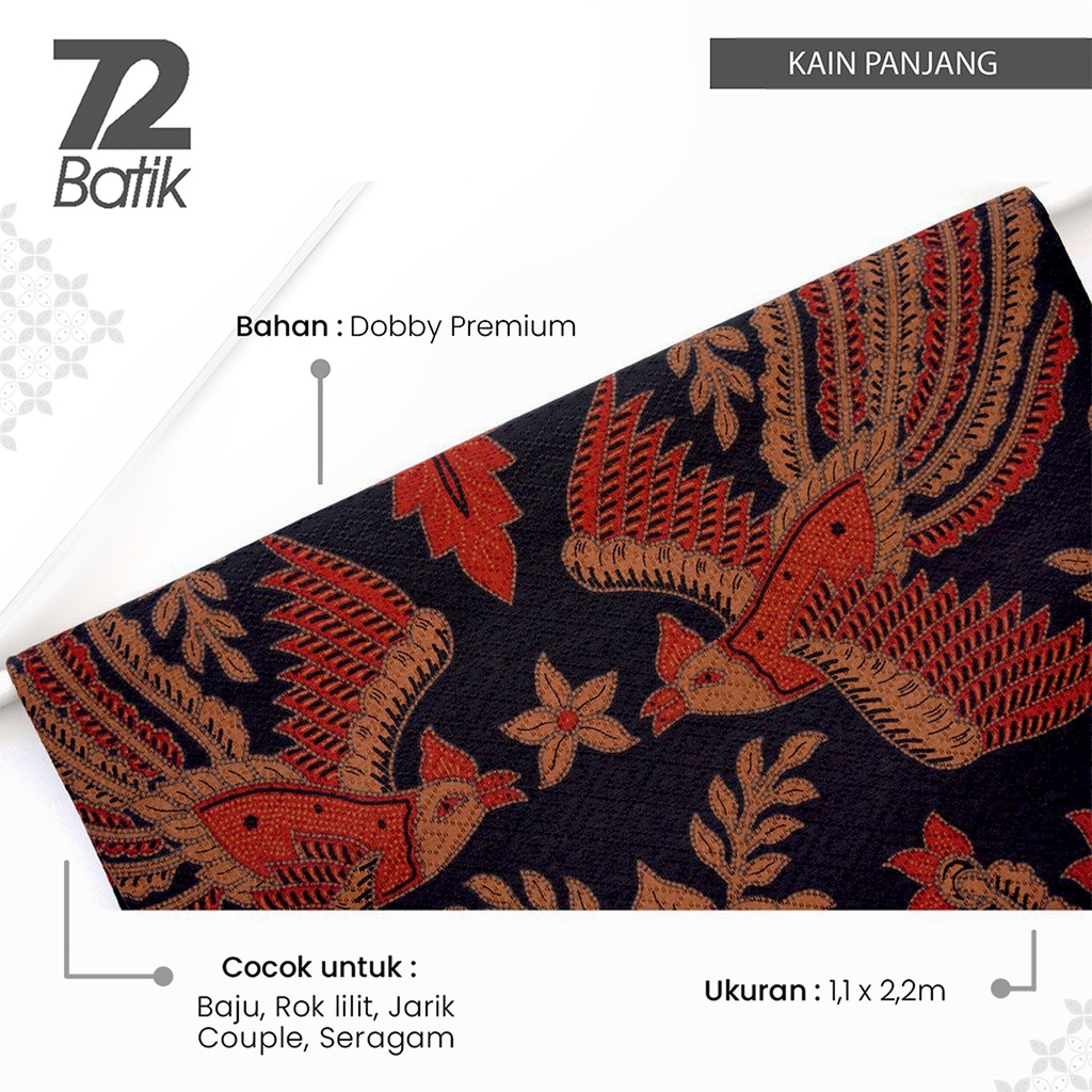 BAHAN BATIK PREMIUM Dobby Dobi Dobbi Dolbi Motif Burung Warna Hitam Coklat Merah 723342 CAP 72 - Jarik Jarit Samping Kebat Panjang Batik Dobby Modern Premium Bahan Seragam Batik Pernikahan Kantor Keluarga Murah Kamen Jadi Batik Bali Lembaran