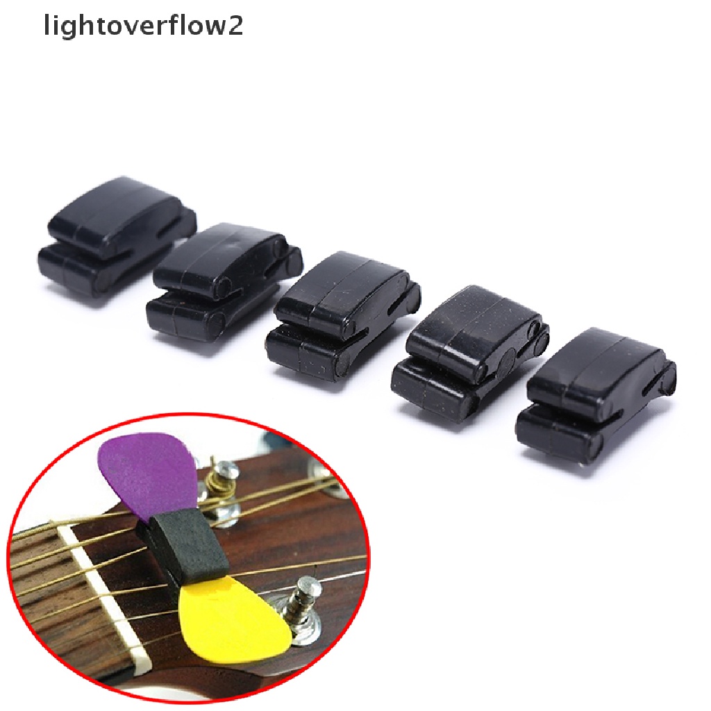 (lightoverflow2) 5pcs Holder Pick Gitar / Bass / Ukulele Bahan Karet Warna Hitam