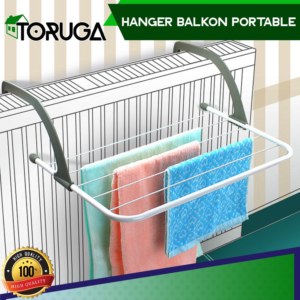 Hanger Balkon Lipat Gantungan Jemuran Apartemen Portable Foldable Praktis Serbaguna