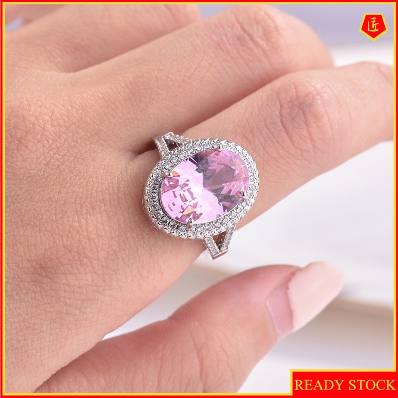 [Ready Stock]Pink Colorful Crystals Micro Rhinestone Ring Elegant Sweet and Simple