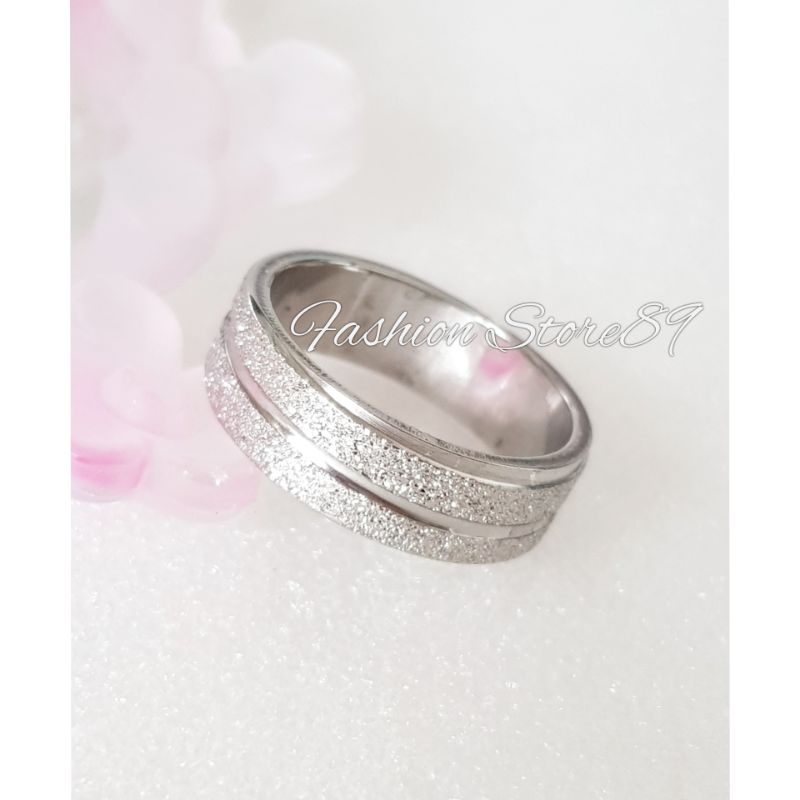 Cincin Fashion Titanium Pasir Garis Titanium Silver cincin single couple pasangan impor Antikarat