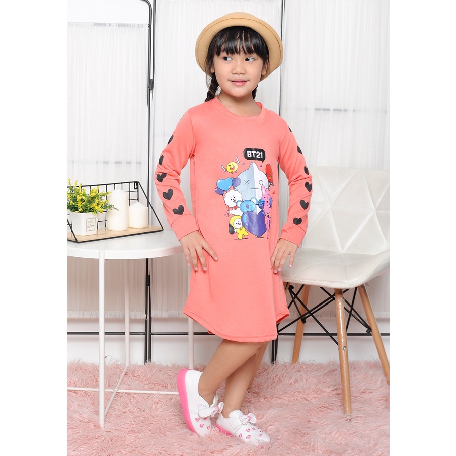 TUNIK KAOS ANAK MUSLIMAH / DRESS ANAK PRINTING MUSLIMAH DAN BT5 KOREA 5-11THN