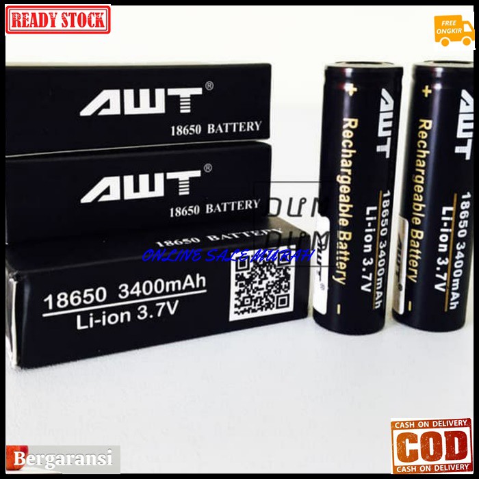 G409 Awt baterai 3.7V volt 18650 battery batere cas casan charger charging Rechargeable Lithium batu baterry universal multi elektonik batery flat rata multi universal pb senter radio mic  Harga SATUAN BKN SEPASANG  Dimensi baterai panjang 6,4cm x 1,8cm