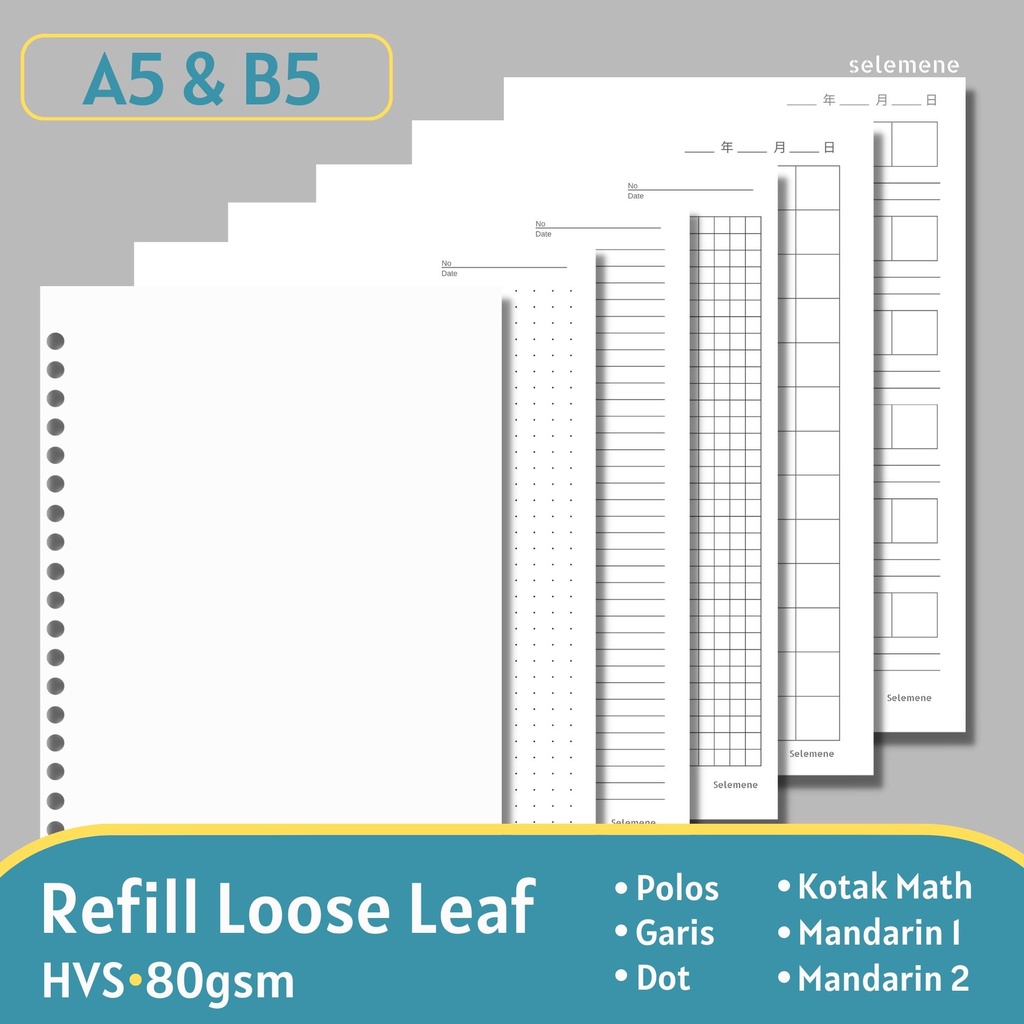 

Isi Loose Leaf A5 B5 HVS - Refill Binder Dotted Grid Plain Ruled Mandarin 40 lembar