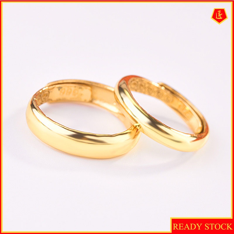 [Ready Stock]Simple Personality Couple Gold Rings Engraved Chinese Characters