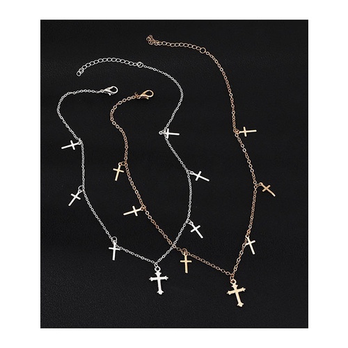 LRC Kalung Fashion Silver And White Contrast Cross Alloy Necklace K01121