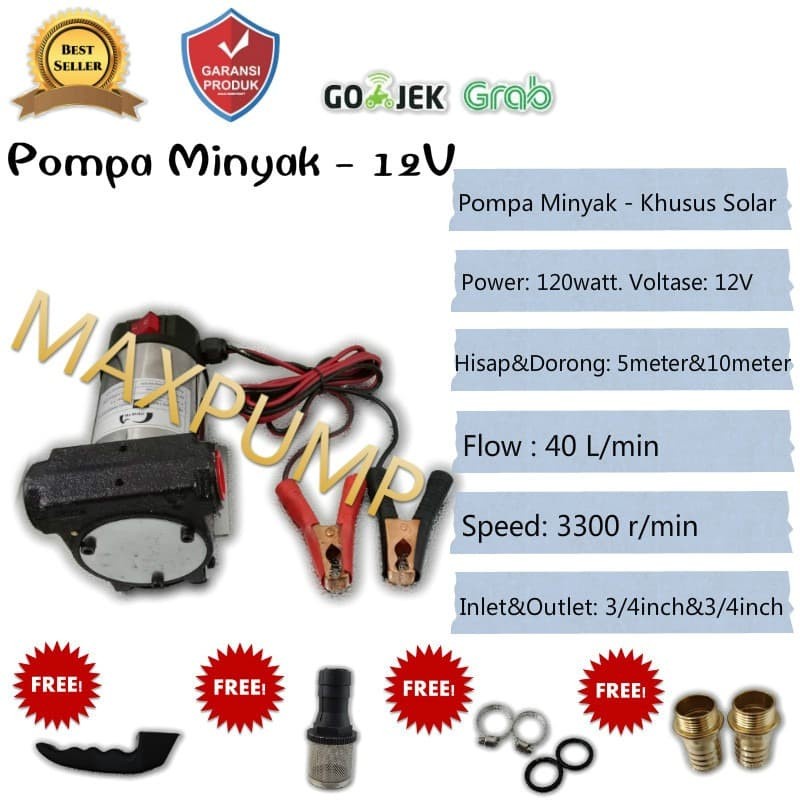 MAXPUMP POMPA MINYAK DC 12VOLT [Bayar Di Tempat] Pompa Bensin Minyak Diesel Oli Portable 12V Self Priming 40 L/min 120watt Pompa DC