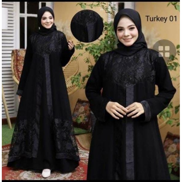 Gamis Abaya Hitam Brukat Turket 01