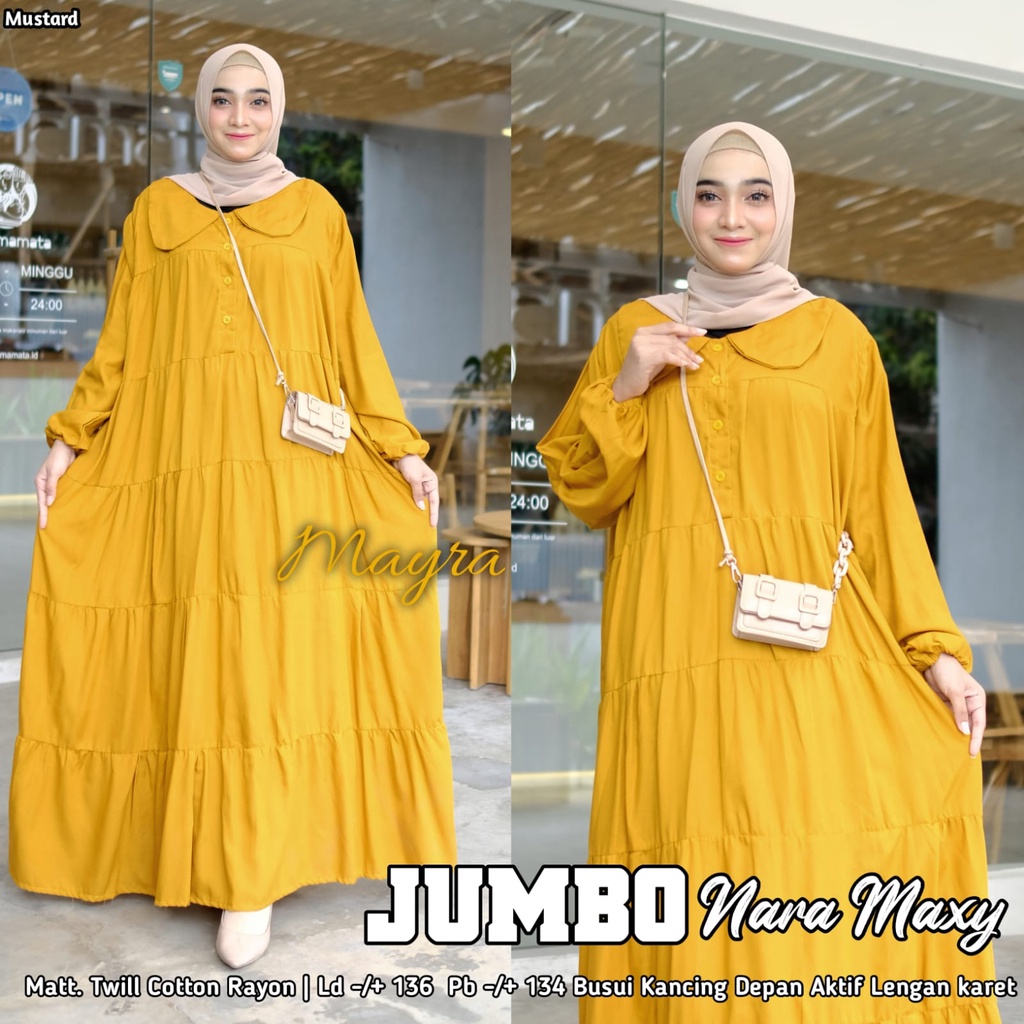 Baju GAMIS XXXXL LD 140 JUMBO Super PB 140 TOYOBO - BADAN GEMUK IBU HAMIL UKURAN BIG SIZE 298-NARA MUSTARD