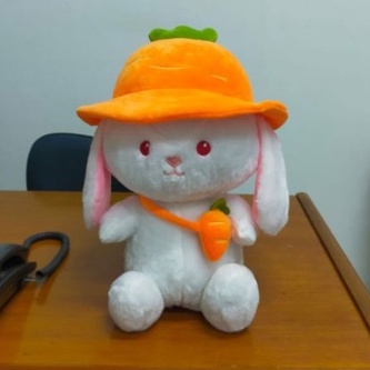 Boneka Kelinci Topi Wortel Size 15&quot;/37cm/boneka rabbit/boneka animal/boneka anak lucu/