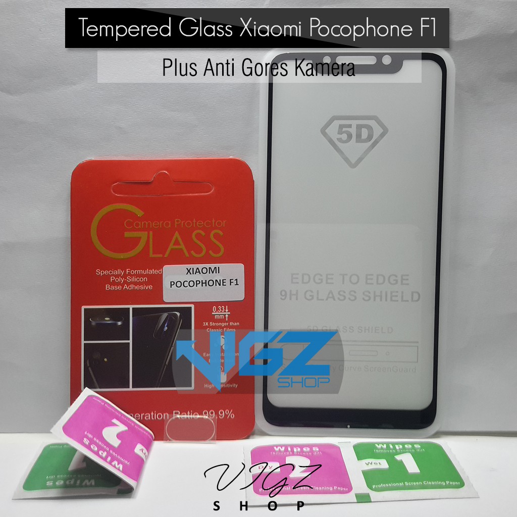 Tempered Glass Xiaomi 5D Full Screen + Antigores Kamera Xiaomi Pocophone F1 High Quality