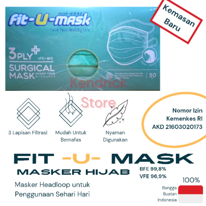 Masker Hijab 3 Ply Fit U Mask VFE BFE Box Isi 50 Pcs