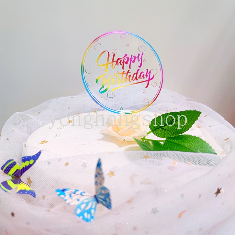 Topper Kue Tulisan Happy Birthday Bahan Akrilik Bronzing Warna-Warni Untuk Dekorasi Pesta Baby Shower