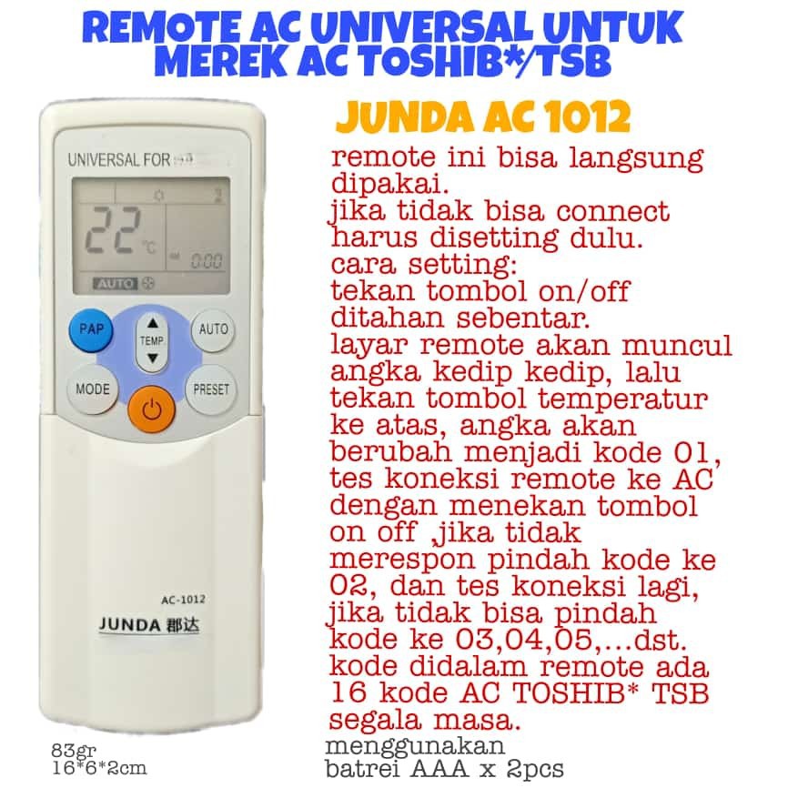 REMOT MULTI AC 1 / REMOTE MULTI UNIVERSAL MEREK JUNDA BERBAGAI MEREK AC