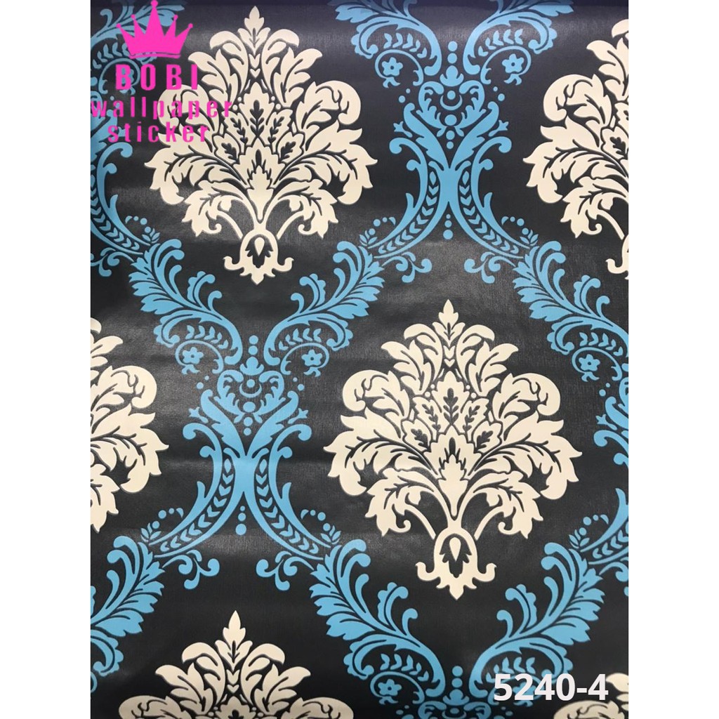 Wallpaper Sticker 5240-4 -Batik Biru Cream / Wallpaper New 2021 / Ukuran 9mx45cm