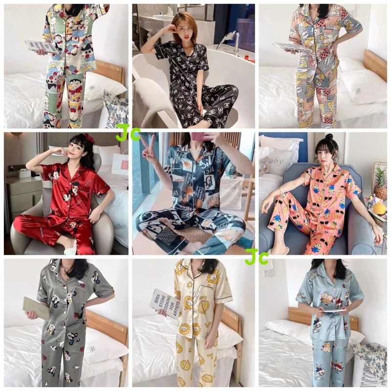 JC- Set Piyama Baju Tidur SATIN Import CP / Piyama wanita Satin import / Piyama wanita Sutra kekinian