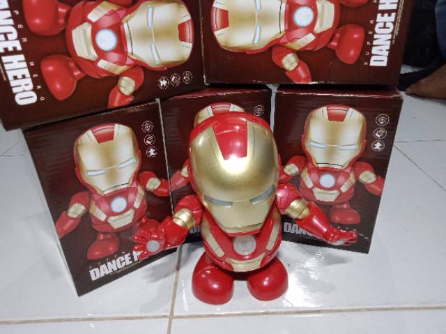 BONEKA MINIATUR JOGET MAINAN ANAK-ANAK AVENGER IRON MAN SMART DANCE ROBOT SUPER HERO